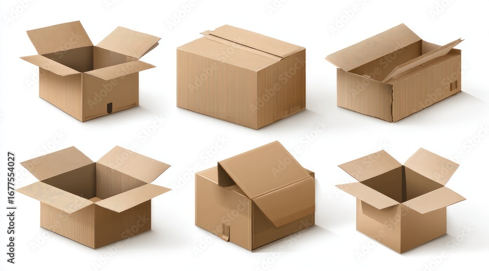 Fototapeta premium Cardboard boxes in various open positions