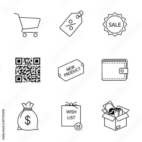 E-commerce Line Icons Shopping, Sales, and Payments