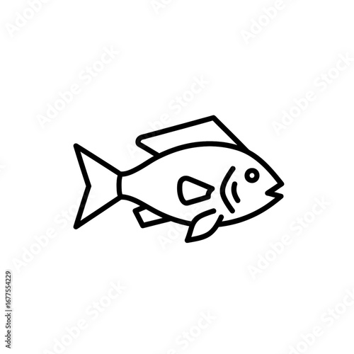 Outline Illustration of a Fish on a White Background