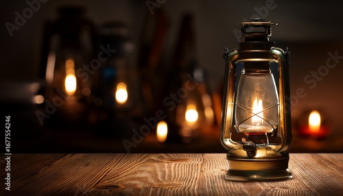 antique kerosene lamp on a wooden table