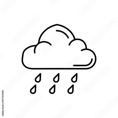 Cloud with Rain Icon - Minimalist Weather Symbol in Line Art