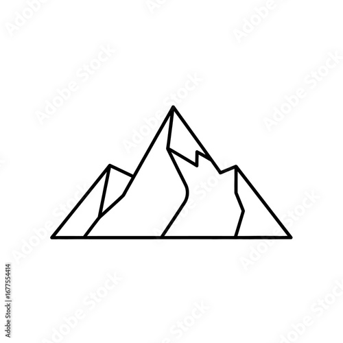 Simple black outline of a mountain peak, a minimalist icon for adventure and nature exploration