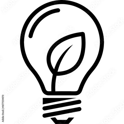 Vector icon illustrating the concept of green energy and eco-friendly solutions with a leaf inside a light bulb