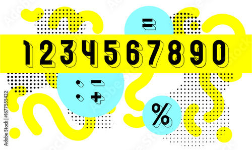 Constructive numbers, numerals 0 to 9 made in Memphis style, vector illustration 10EPS.