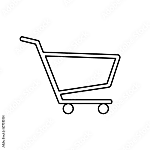 Black outline shopping cart icon isolated on a white background. A simple vector symbol for buy, sale, market, and online shopping
