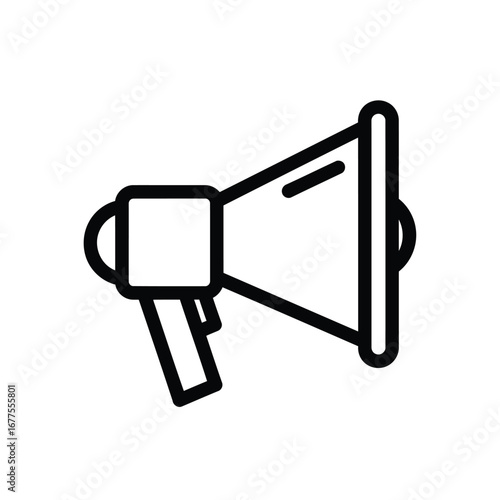 A simple black and white line drawing of a megaphone, a device used for amplifying sound.