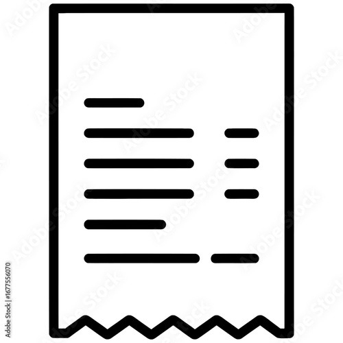 Simple black and white illustration of a receipt document with lines and a jagged edge at the bottom