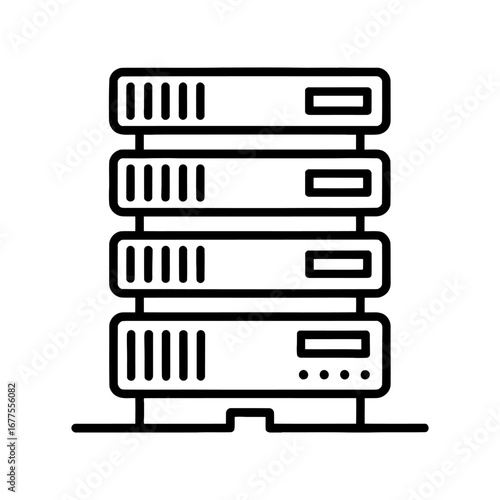 Data server rack icon, linear style symbol for web hosting and cloud storage technology