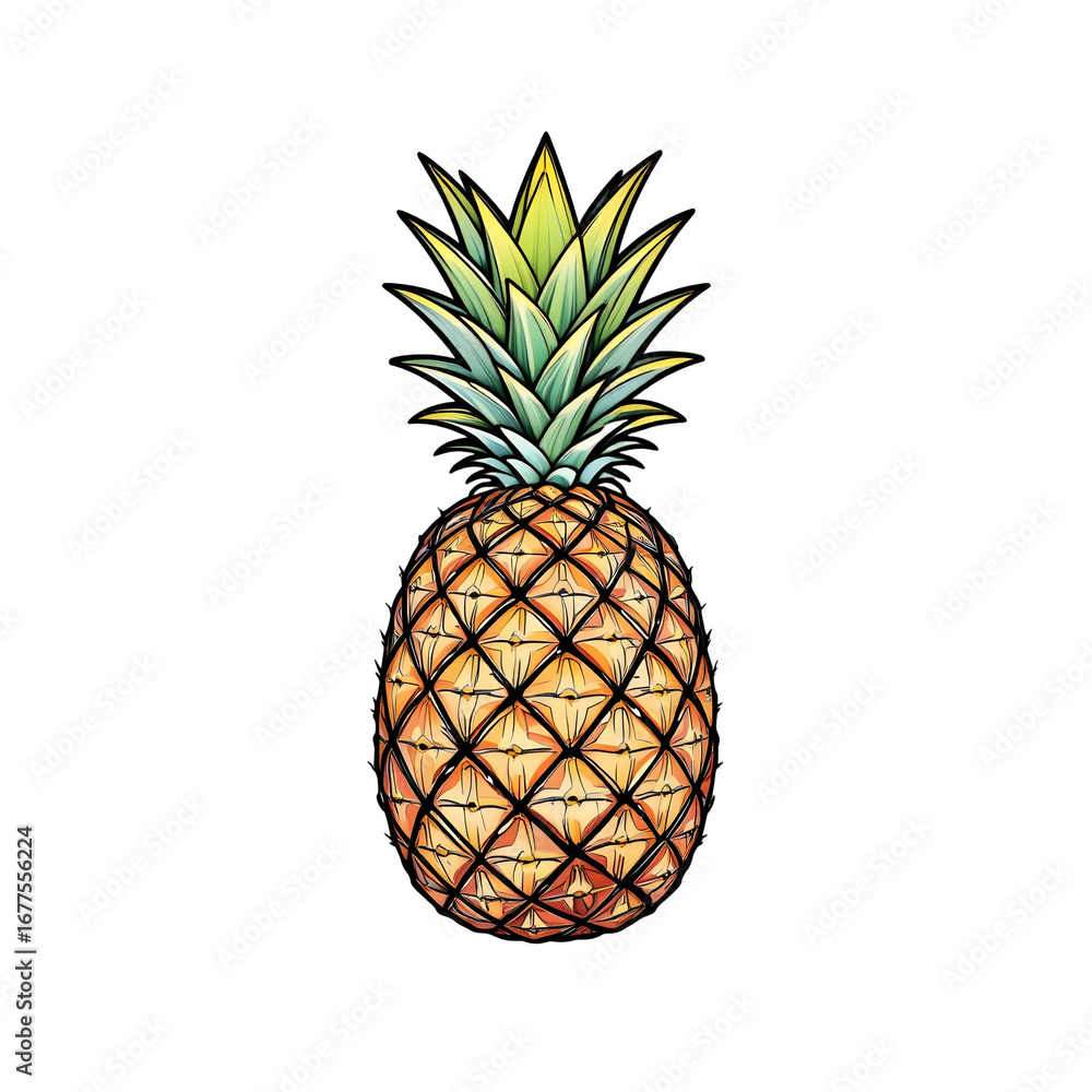 Obraz premium Vibrant Stylized Pineapple Illustration on Black Background