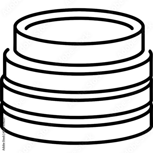 Minimalist line art illustration featuring a stacked cylindrical object, resembling a threaded cap or an industrial component base in a clean, isolated style