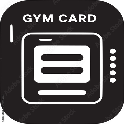 A black and white graphic of a gym card with rounded corners and a simple interface design displayed