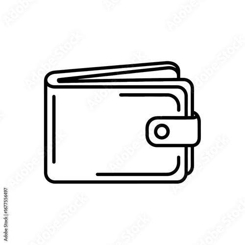 Minimalist vector outline of a standard wallet with a snap closure, symbolizing personal finances, financial transactions, and secure money storage