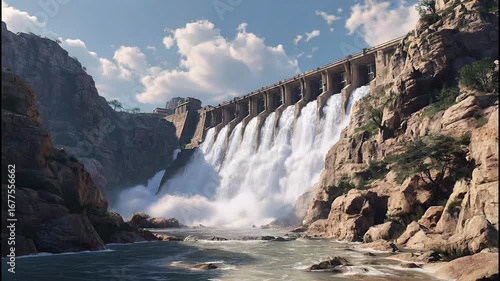 Powerful Water Dam with Rushing Flowing Water Energy | 4K Video