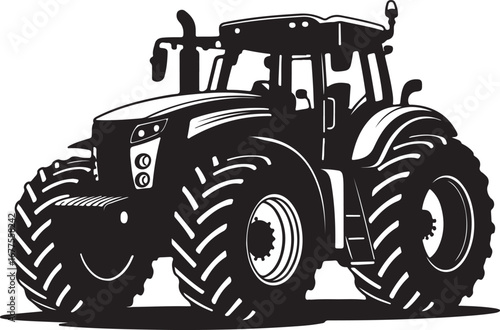 Silhouette of a Modern Agricultural Tractor on a White Background agriculture farming