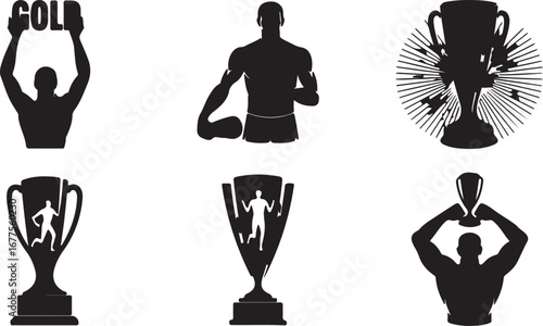Sports Victory Silhouettes with Trophies and Text trophy winner