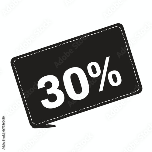 A black tag with white stitching displays the number "30%" in large white font, indicating a discount or sale.
