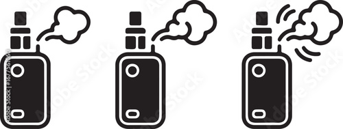 Three Black Icons of Vaping Devices Emitting Smoke vape e-cigarette