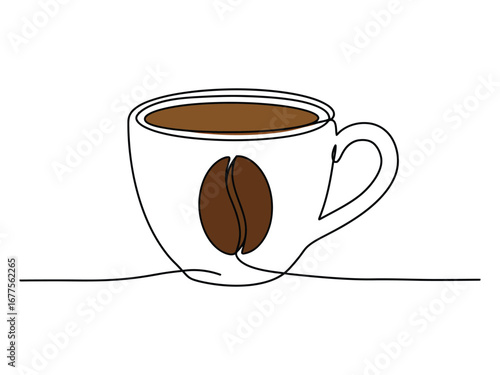 Simple Coffee Cup and Bean Logo Design One Line Art