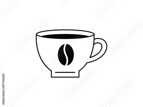 Simple coffee cup and bean logo design showcasing a minimalist hot beverage concept art