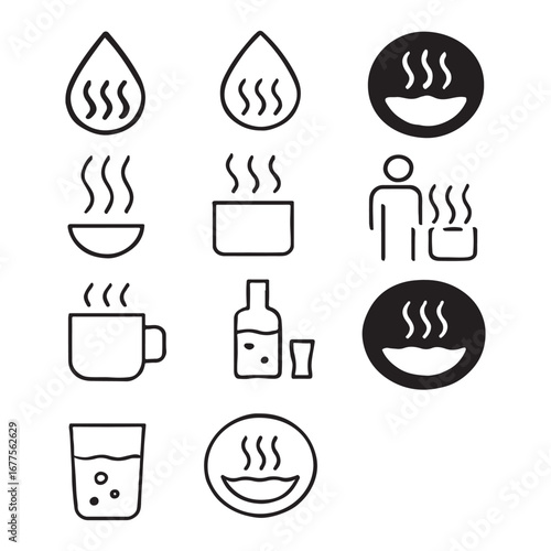 Collection of Onsen and Hot Spring Vector Icons Representing Relaxation and Wellness Concepts with Clean Line Art