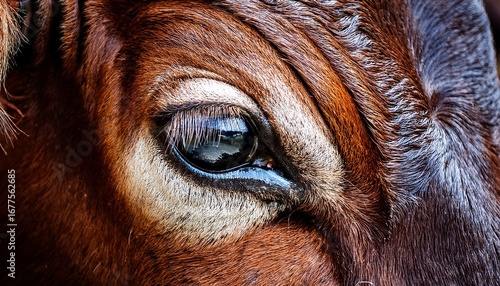 close up of beautiful eye of a brown cow