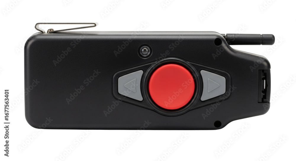 Fototapeta premium Detailed studio shot showcases remote trigger features clearly against a simple white backdrop perfectly.