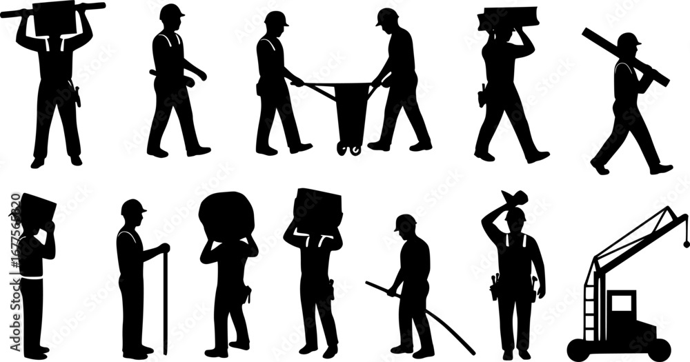 Obraz premium Construction workers vector silhouettes