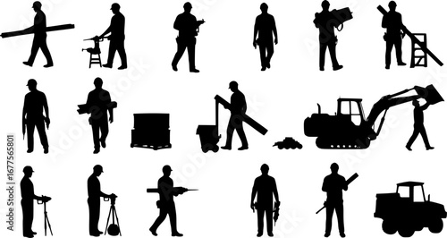 Construction workers vector silhouettes
