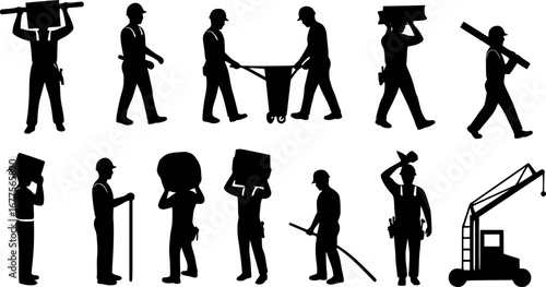 Construction workers vector silhouettes
