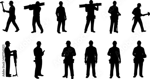 Construction workers vector silhouettes