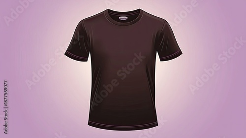 Sleek Dark Brown T-Shirt Vector Illustration with Purple Trim on a Soft Lavender Background