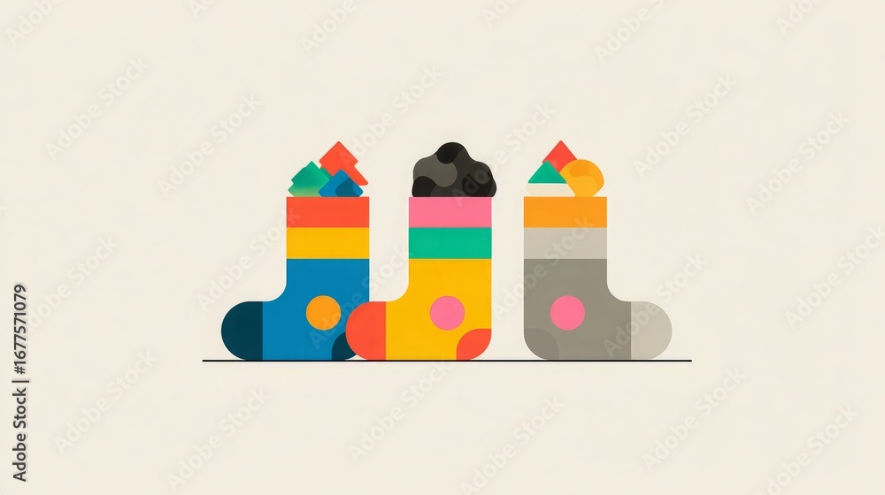 Fototapeta premium Minimalist flat illustration tradition St Nicholas Day gifts coal
