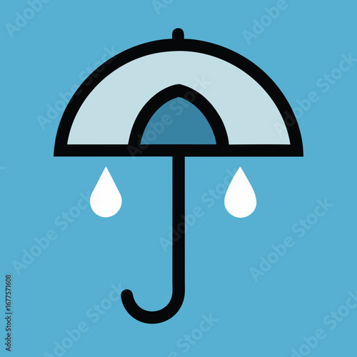 Minimal Icon of Umbrella with Raindrops Rainy Day Illustration