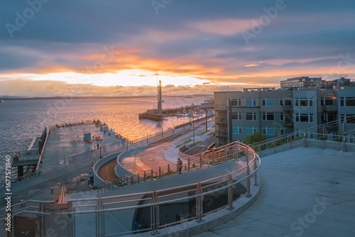 Принти на полотні sunset over the Elliott bay of Seattle city of USA