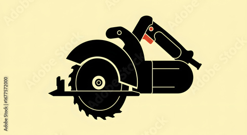 Circular Saw Black Graphic on Cream Background for Industrial Design