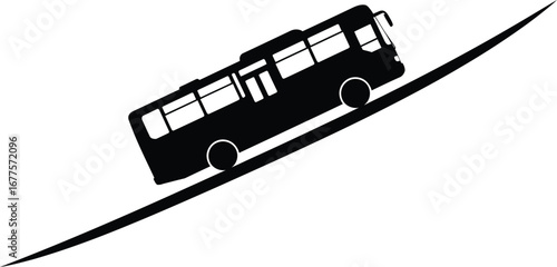 Silhouette of a bus traveling on a road, representing public transportation and urban mobility