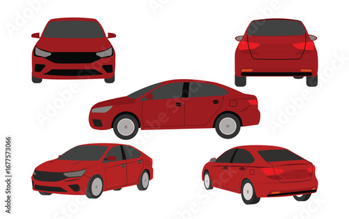 Red Car Set Displayed on Clean White Background