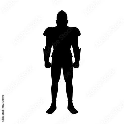 Silhouette of a fantasy medieval warrior wearing armor for battle and war