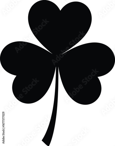 Shamrock symbol vector icon with three heart-shaped leaves and a stem isolated on white background for design and decoration