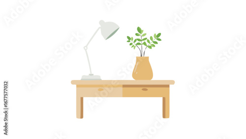 Desk lamp and plant illustration for interior design and home decor inspiration and study room design