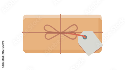 Brown paper package tied up with string gift delivery box with tag vector illustration design element