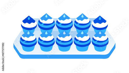 Blue cupcakes dessert tray illustration vector graphic design for bakery shop and party decorations theme