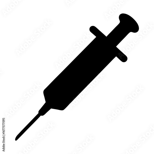 Black silhouette of a syringe used for injections, a medical instrument