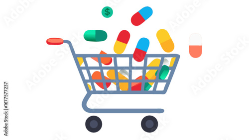 Buy medicine online pharmacy shopping for prescription drugs and healthcare products with shopping cart concept
