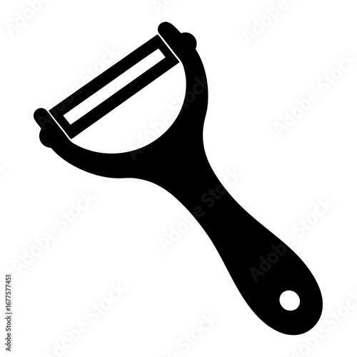 Simple black and white vector illustration of a vegetable peeler tool