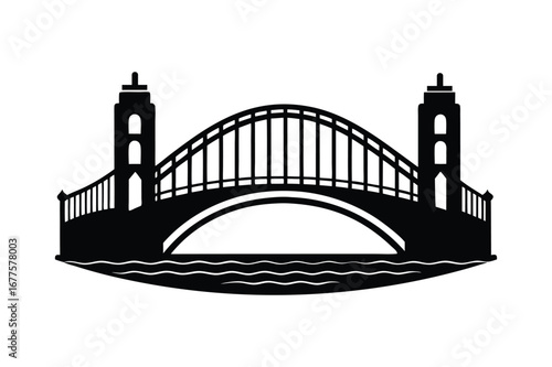 Bridge harbour silhouette vector art illustration