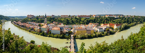 Panoramic view of Burghausen, Germany. Old town with the worlds longest castle complex
