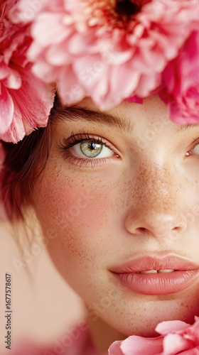 Beauty Portrait Featuring a Young Woman With Floral Headpiece in Soft Light