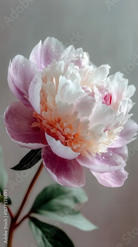 Beautiful Peony Flower in Soft Colors Captured in a Close-Up View With Subtle...