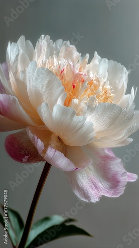 Beautiful Blooming Peony With Soft Pastel Petals in Natural Light